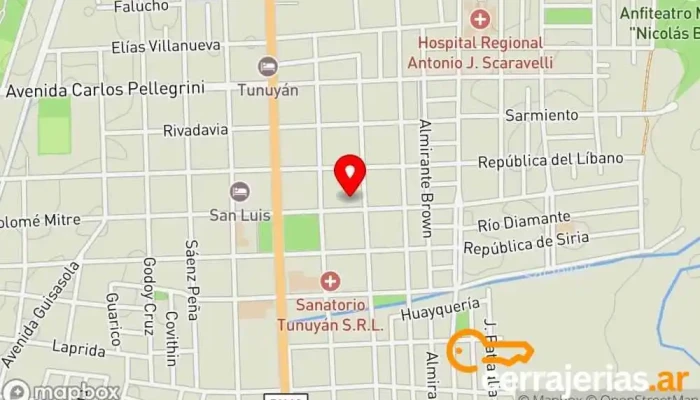 mapa de Abermaq San Martin Aberturas de Aluminio,Chapa y madera a medida Fábrica de puertas en Tunuyán