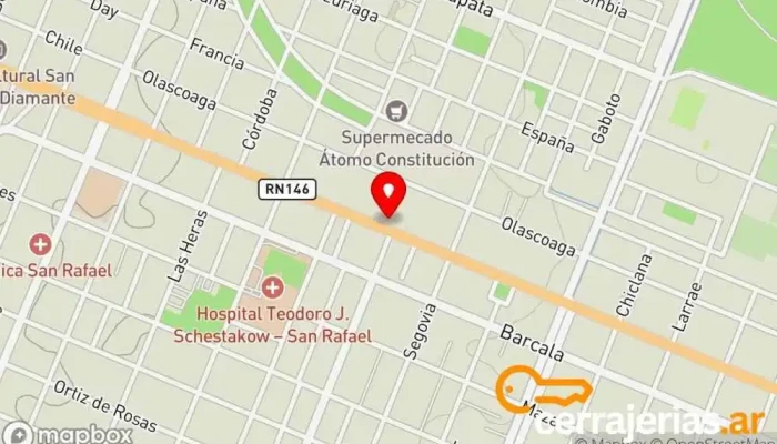 mapa de Aberturas San Rafael Servicio de instalación de ventanas, Herrero, Proveedor de puertas para garaje en San Rafael