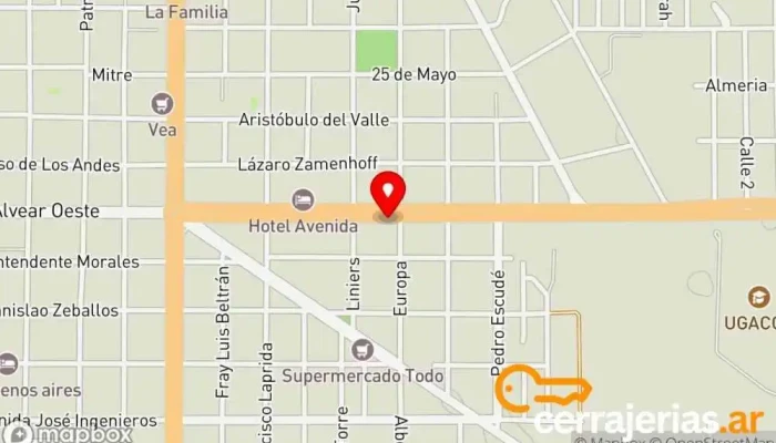 mapa de ABERTURAS Y VIDRIOS RV S.A.S Tienda de cristales, Ventana de aluminio en Gral. Alvear