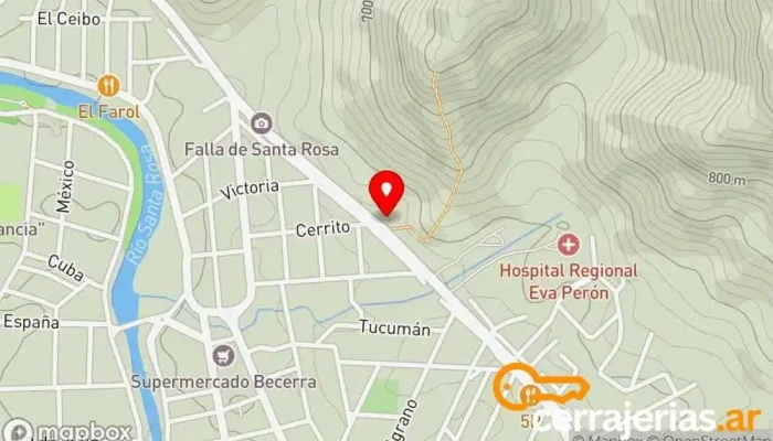 mapa de Acceso Via Crucis  en Santa Rosa de Calamuchita
