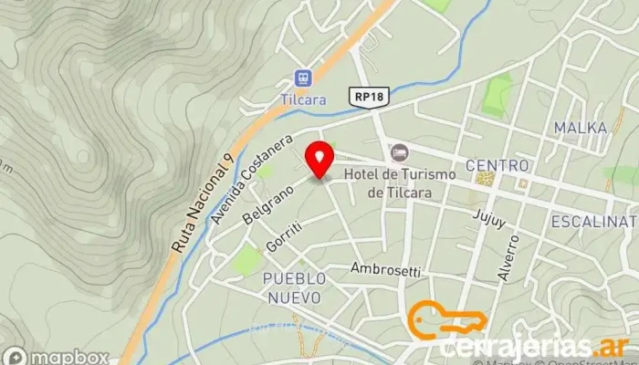 mapa de Arbol Tilcara Hotel, Pub restaurante en Tilcara