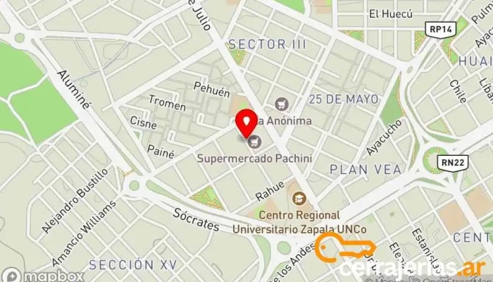 mapa de Bover Maderas Tienda de materiales para la construcción, Establecimiento de venta de madera en Zapala