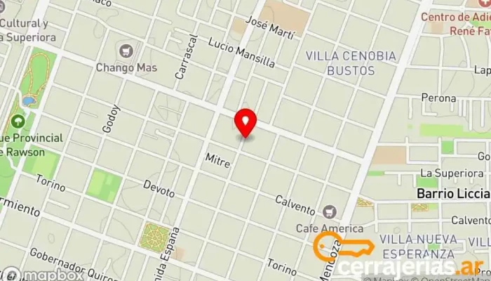 mapa de C y E Aberturas Rawson Comercio, Ventana de aluminio, Proveedor de puertas en Rawson