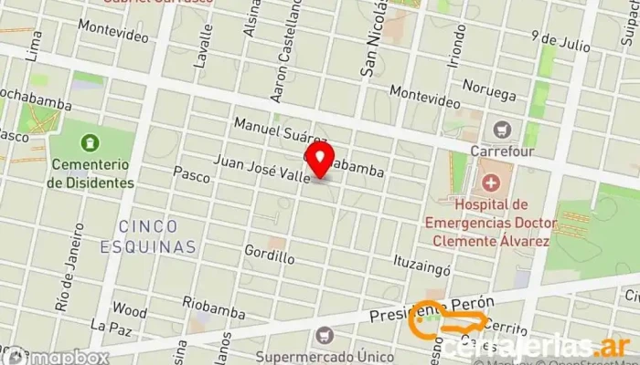 mapa de CA Carpintería de Aluminio Proveedor de puertas, Tienda de cristales y espejos en Rosario
