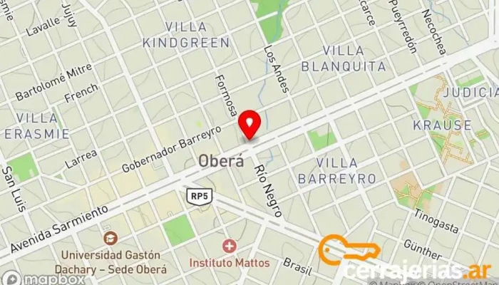 mapa de Carmetal Vidrios y Aberturas de Aluminio Tienda de cristales, Proveedor de aluminio, Ventana de aluminio, Fábrica de puertas, Tienda de cristales y espejos en Oberá
