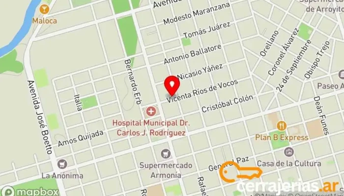mapa de Carpinteria Morales-Piovano Carpintero en Arroyito