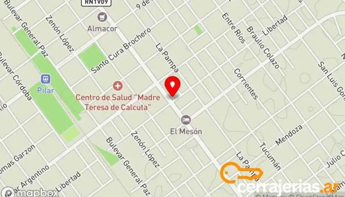 mapa de Central Aberturas Servicio de instalación de ventanas, Proveedor de puertas para garaje en Pilar