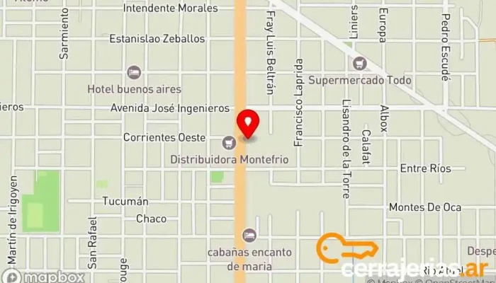 mapa de Di Paolo Maderas - Artículos para el Hogar & Industria Establecimiento de venta de madera, Tienda de muebles, Empresa de instalación de cubiertas, Tienda de herramientas, Contratista de perforación de pozos en Gral. Alvear