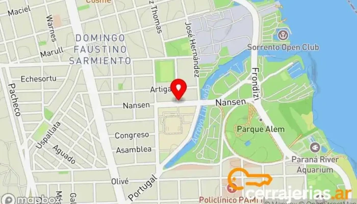 mapa de Espacio Aberturas Ventana de aluminio, Tienda de cristales y espejos, Taller de instalación de puertas y ventanas en Rosario