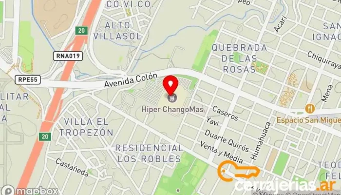 mapa de Hiper ChangoMâs [Córdoba Oeste] Hipermercado, Bar, Heladería, Cerrajero, Óptica, Farmacia, Veterinario en Córdoba