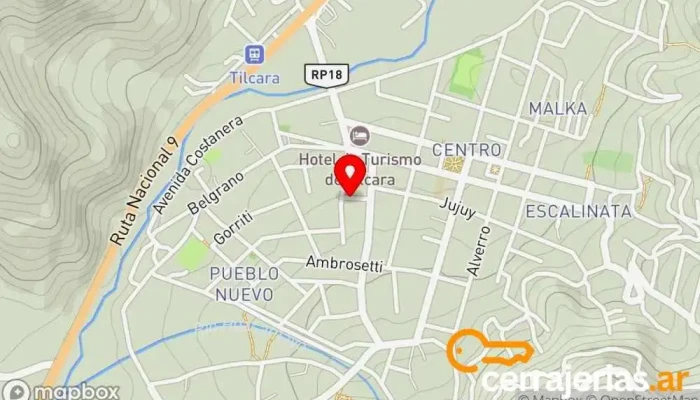 mapa de Hotel Aguacanto.Tilcara. Cabañas. Hotel en Tilcara