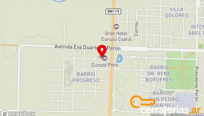 mapa de Hotel Parador Curuzu Pora Hotel, Cabañas de madera, Área de descanso en Curuzú Cuatiá