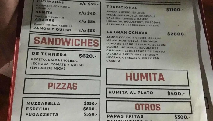 La Ochava Bodegon Carta - Sáenz Peña