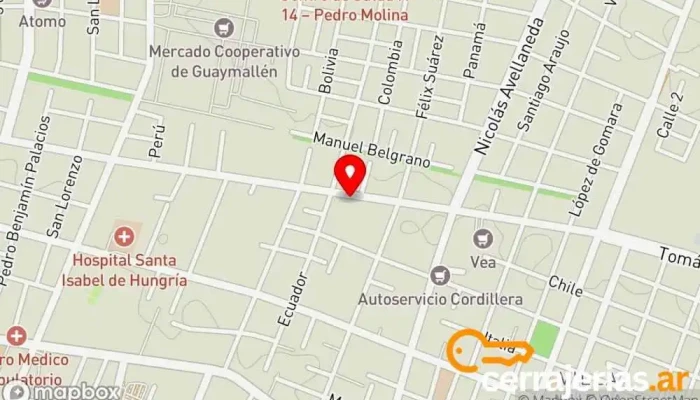 mapa de Martín Bajda S.R.L. Carpintería, Fábrica de puertas, Proveedor de marcos de madera en Villa Nueva