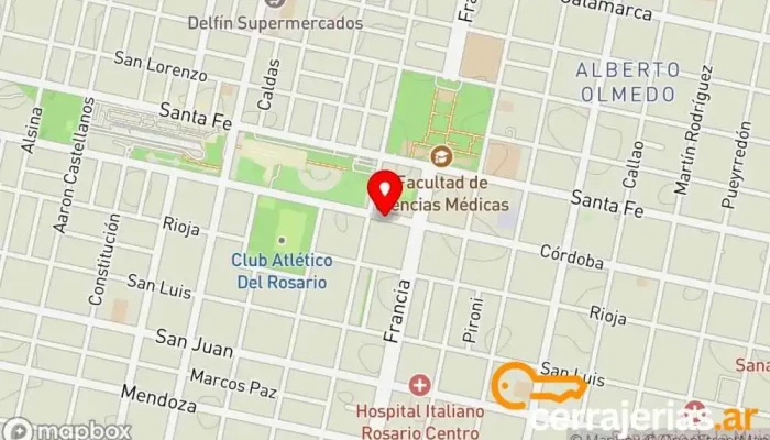 mapa de MONFRINI SRL Tienda de objetos arquitectónicos, Tienda de persianas, Tienda de cortinas, Proveedor de puertas para garaje en Rosario