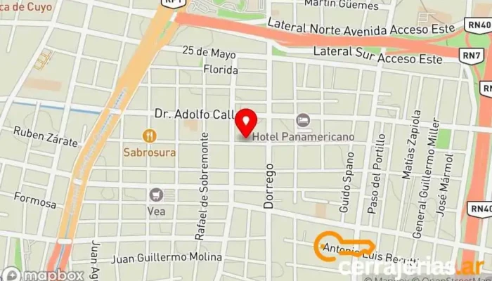 mapa de PUERTAS PLEGADIZAS Taller de instalación de puertas y ventanas, Carpintero en Dorrego