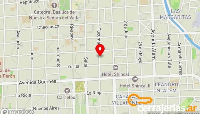 mapa de Residencial Mariangel Hotel, Alojamiento con servicio en San Fernando del Valle de Catamarca