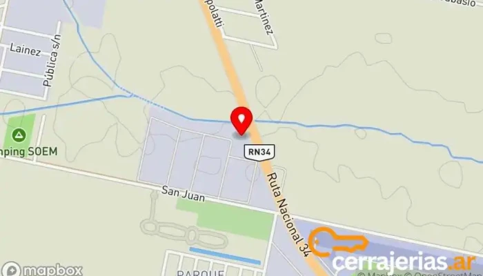 mapa de San Cayetano Aberturas y Vidrios Oficinas de empresa en Sunchales