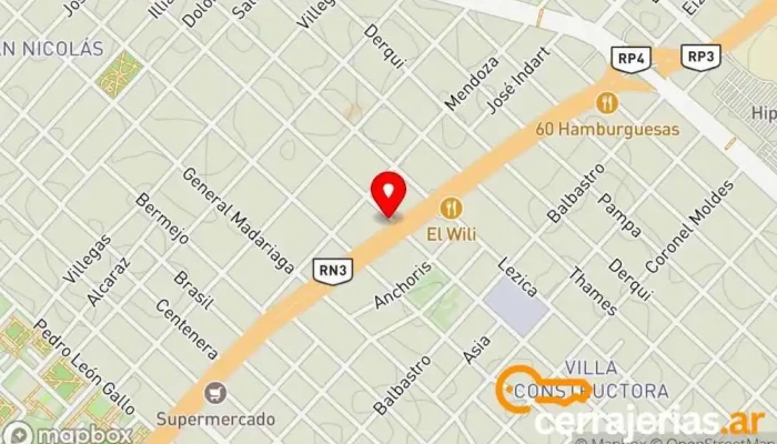 mapa de San Justo Tienda de accesorios para ventanas, Fábrica de puertas en San Justo